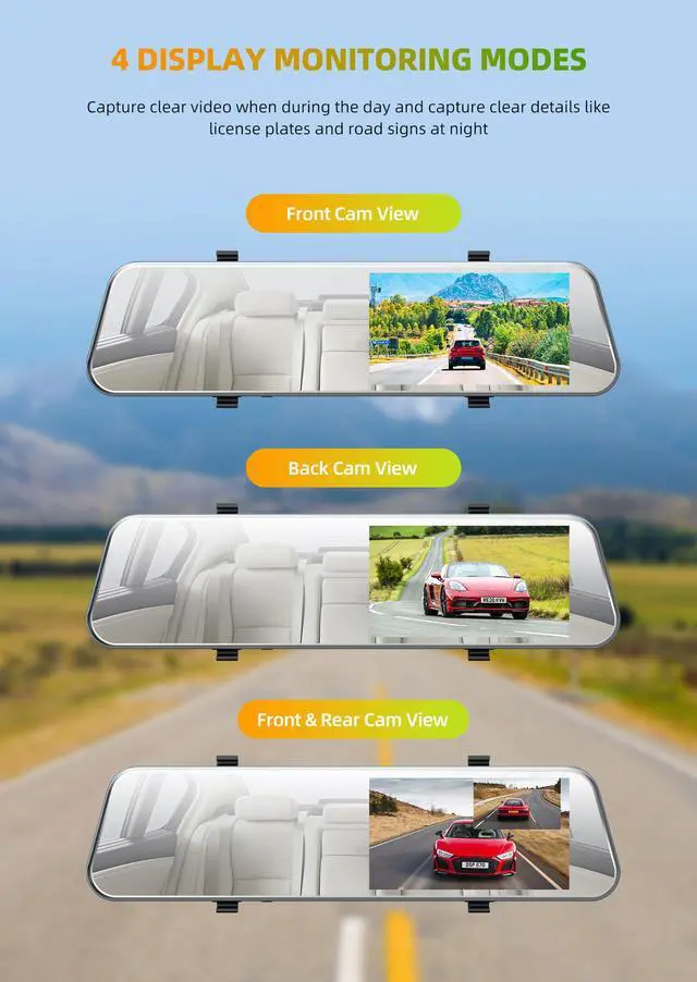 Alt view image 2 of 7 - TOGUARD Backup Camera 5" LCD Mirror Dash Cam Rear View Mirror Camera Ultra-Thin Touch Screen Full HD 1080P Dash Cam Front and Rear Dual Lens with Waterproof Rear Camera