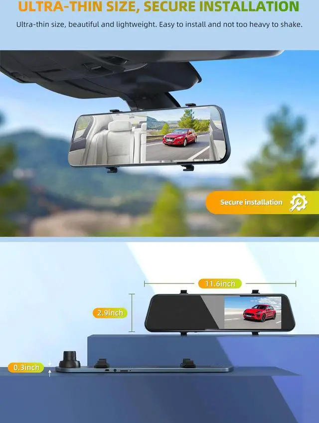 Alt view image 6 of 7 - TOGUARD Backup Camera 5" LCD Mirror Dash Cam Rear View Mirror Camera Ultra-Thin Touch Screen Full HD 1080P Dash Cam Front and Rear Dual Lens with Waterproof Rear Camera