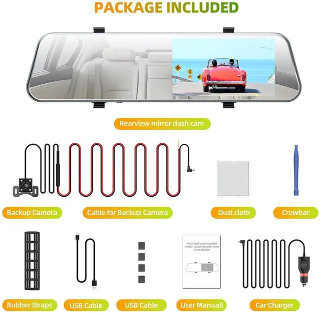Alt view image 7 of 7 - TOGUARD Backup Camera 5" LCD Mirror Dash Cam Rear View Mirror Camera Ultra-Thin Touch Screen Full HD 1080P Dash Cam Front and Rear Dual Lens with Waterproof Rear Camera