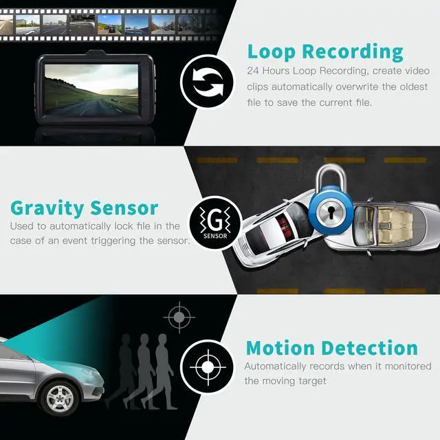 Alt view image 4 of 7 - TOGUARD Dual Dash Cam Full HD 1080P 170°Wide Angle 3.0 Front and Rear Car Camera Video Recorder with Night Vision WDR G-sensor Parking Monitor Loop Recording Motion Detection