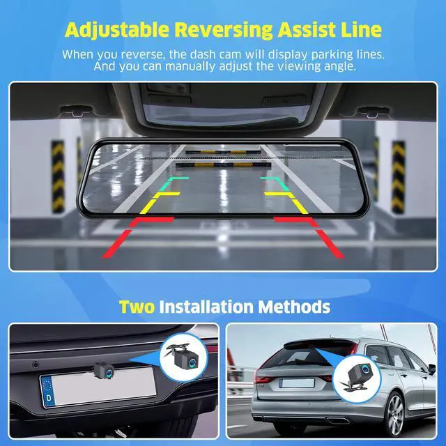 Alt view image 5 of 7 - TOGUARD Mirror Dash Cam 4K+1080P Dual Camera 10" Touch Screen Car Recorder with Voice Control Parking Monitor Reversing Assist Waterproof Rear Camera