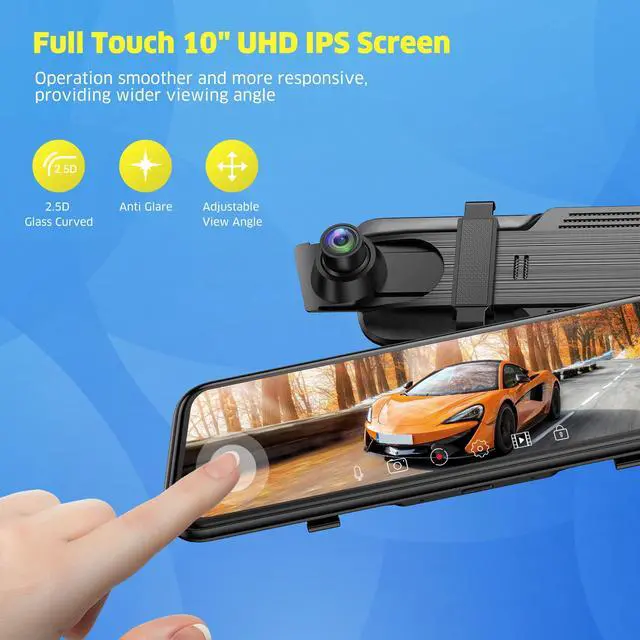 Alt view image 3 of 7 - TOGUARD Mirror Dash Cam 4K+1080P Dual Camera 10" Touch Screen Car Recorder with Voice Control Parking Monitor Reversing Assist Waterproof Rear Camera