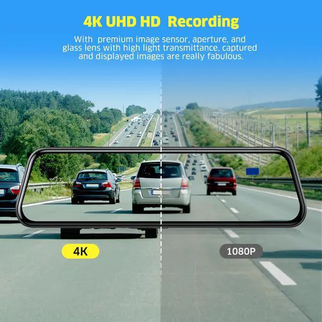 Alt view image 2 of 7 - TOGUARD Mirror Dash Cam 4K+1080P Dual Camera 10" Touch Screen Car Recorder with Voice Control Parking Monitor Reversing Assist Waterproof Rear Camera