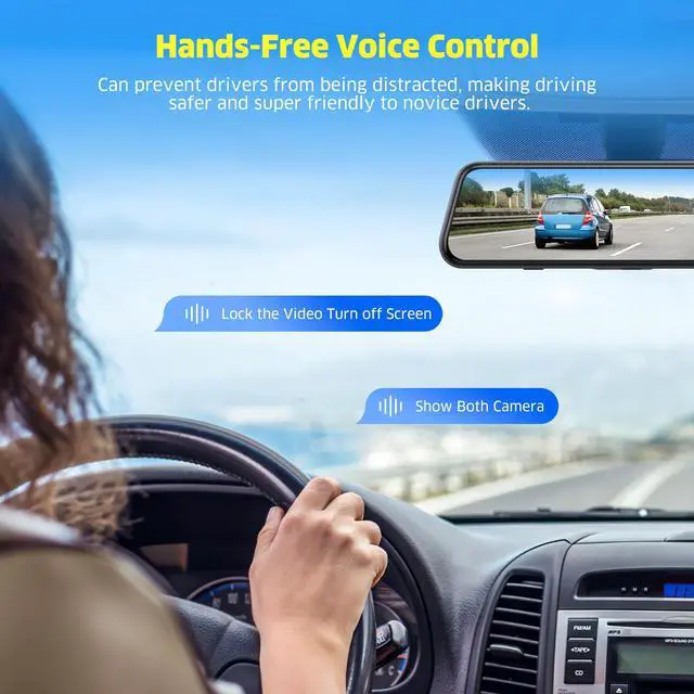 Alt view image 4 of 7 - TOGUARD Mirror Dash Cam 4K+1080P Dual Camera 10" Touch Screen Car Recorder with Voice Control Parking Monitor Reversing Assist Waterproof Rear Camera