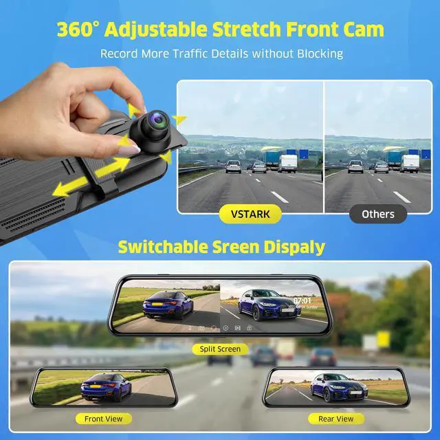 Alt view image 7 of 7 - TOGUARD Mirror Dash Cam 4K+1080P Dual Camera 10" Touch Screen Car Recorder with Voice Control Parking Monitor Reversing Assist Waterproof Rear Camera
