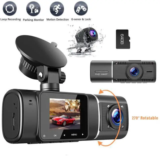 Main image of TOGUARD 3 Channel Dash Cam 1080P Dash Cam Front and Rea with 64GB SD Card Infrared Night Vision Car Camera, WDR, Emergency Lock, Parking Monitor Taxi/Lyft/Uber Driver