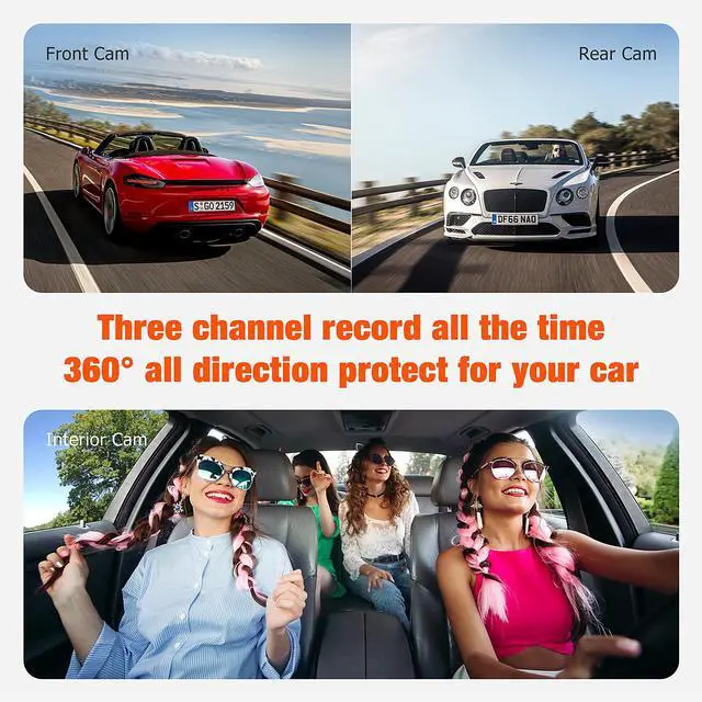 Alt view image 2 of 7 - TOGUARD 3 Channel Dash Cam 1080P Dash Cam Front and Rea with 64GB SD Card Infrared Night Vision Car Camera, WDR, Emergency Lock, Parking Monitor Taxi/Lyft/Uber Driver