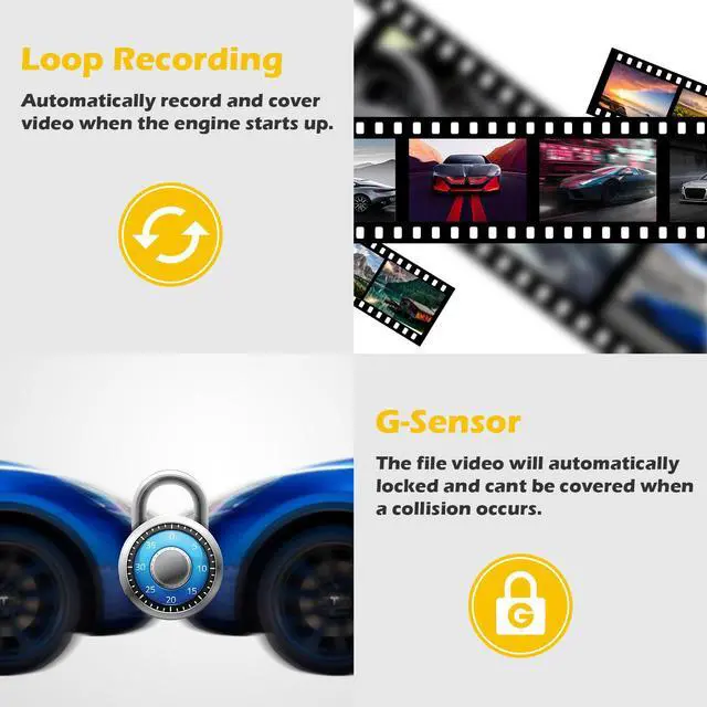 Alt view image 6 of 7 - TOGUARD Dual Dash Cam 1080P FHD 3 Inch LCD Display Car Camera ,IR Night Vision Car Camera ,Parking Mode, G-Sensor, Loop Recording, HDR