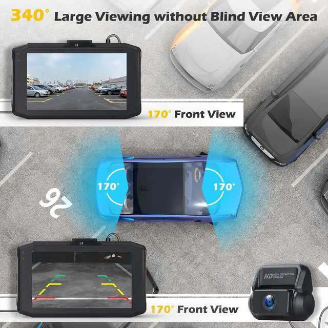 Alt view image 3 of 7 - TOGUARD Dual Dash Cam 1080P FHD 3 Inch LCD Display Car Camera ,IR Night Vision Car Camera ,Parking Mode, G-Sensor, Loop Recording, HDR
