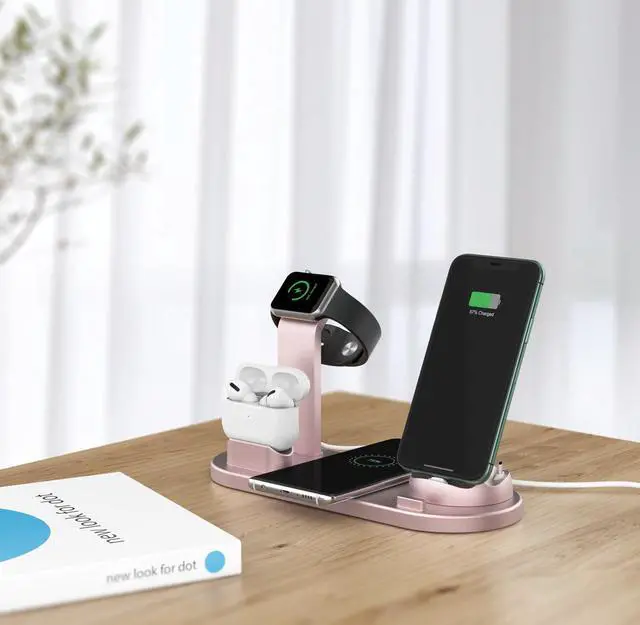 Alt view image 7 of 7 - QI wireless charger, suitable for Qi fast wireless charging station of AirPods/Apple Watch series/iPhone 12/11/11 pro/11 Pro Max/XS/XS Max/XR/8/8 Plus/SE, 4 in 1 Charging Dock Wireless charging stand