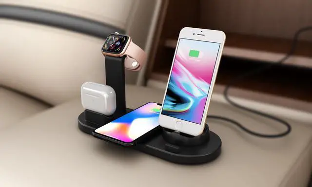 Alt view image 5 of 7 - QI wireless charger, suitable for Qi fast wireless charging station of AirPods/Apple Watch series/iPhone 12/11/11 pro/11 Pro Max/XS/XS Max/XR/8/8 Plus/SE, 4 in 1 Charging Dock Wireless charging stand