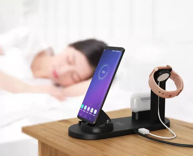 Alt view image 6 of 7 - QI wireless charger, suitable for Qi fast wireless charging station of AirPods/Apple Watch series/iPhone 12/11/11 pro/11 Pro Max/XS/XS Max/XR/8/8 Plus/SE, 4 in 1 Charging Dock Wireless charging stand