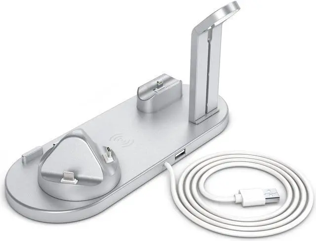 Alt view image 2 of 7 - QI wireless charger, suitable for Qi fast wireless charging station of AirPods/Apple Watch series/iPhone 12/11/11 pro/11 Pro Max/XS/XS Max/XR/8/8 Plus/SE, 4 in 1 Charging Dock Wireless charging stand