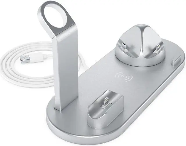 Alt view image 3 of 7 - QI wireless charger, suitable for Qi fast wireless charging station of AirPods/Apple Watch series/iPhone 12/11/11 pro/11 Pro Max/XS/XS Max/XR/8/8 Plus/SE, 4 in 1 Charging Dock Wireless charging stand
