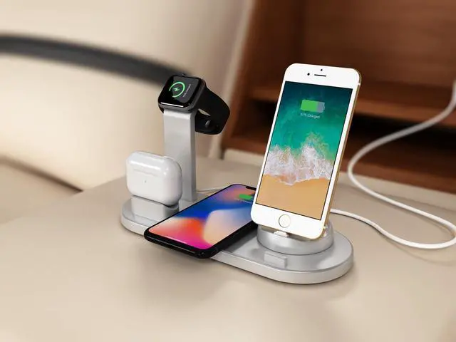 Alt view image 5 of 7 - QI wireless charger, suitable for Qi fast wireless charging station of AirPods/Apple Watch series/iPhone 12/11/11 pro/11 Pro Max/XS/XS Max/XR/8/8 Plus/SE, 4 in 1 Charging Dock Wireless charging stand