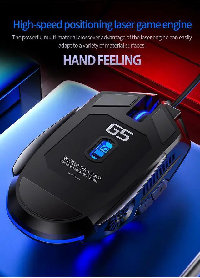 Alt view image 7 of 7 - WEIHE gaming mouse, RGB backlight, 3200 dpi, 6 keys, ergonomic USB optical gaming mouse, desktop laptop wired mouse Gray