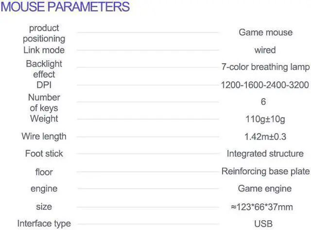 Alt view image 3 of 7 - WEIHE gaming mouse, RGB backlight, 3200 dpi, 6 keys, ergonomic USB optical gaming mouse, desktop laptop wired mouse Gray