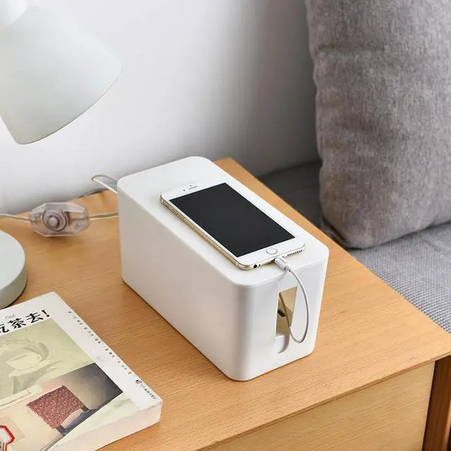 Alt view image 5 of 6 - The cable management box and the cable storage box cover with cable kit can hide the power board, surge protector and cables. Keep kids and pets safe, black and white White 12 ft.