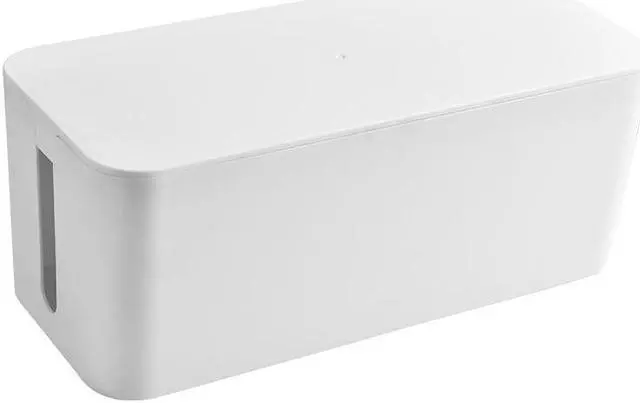 Main image of The cable management box and the cable storage box cover with cable kit can hide the power board, surge protector and cables. Keep kids and pets safe, black and white White 12 ft.