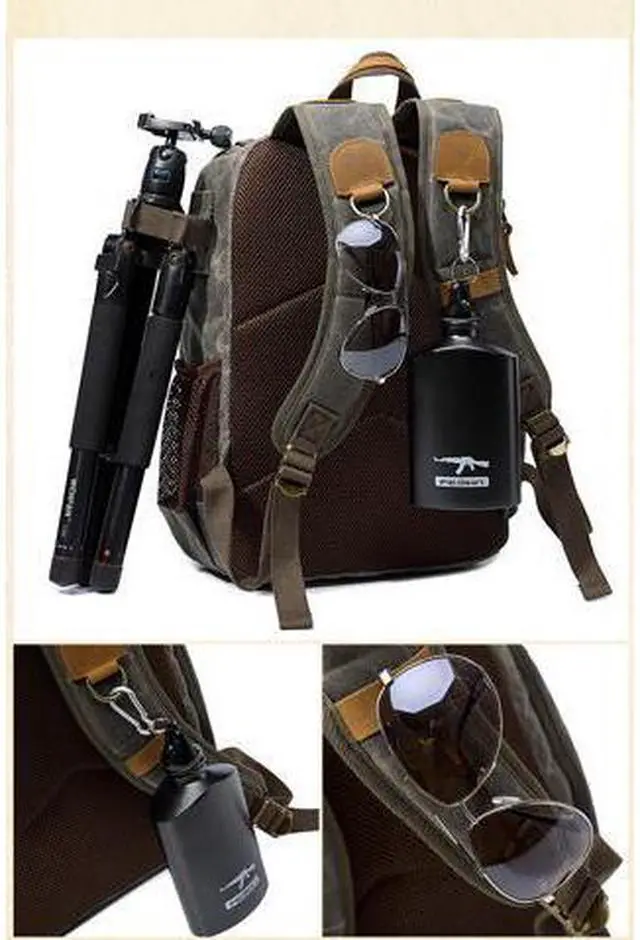 Alt view image 7 of 7 - WEIHE Camera Backpack, DSLR/SLR Waterproof Camera Bag Leisure Retro Photography Bag For Sony Canon Nikon Camera And Lens Tripod Accessories Dark Green