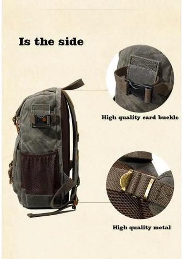 Alt view image 6 of 7 - WEIHE Camera Backpack, DSLR/SLR Waterproof Camera Bag Leisure Retro Photography Bag For Sony Canon Nikon Camera And Lens Tripod Accessories Dark Green