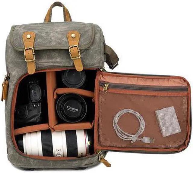 Alt view image 3 of 7 - WEIHE Camera Backpack, DSLR/SLR Waterproof Camera Bag Leisure Retro Photography Bag For Sony Canon Nikon Camera And Lens Tripod Accessories Dark Green