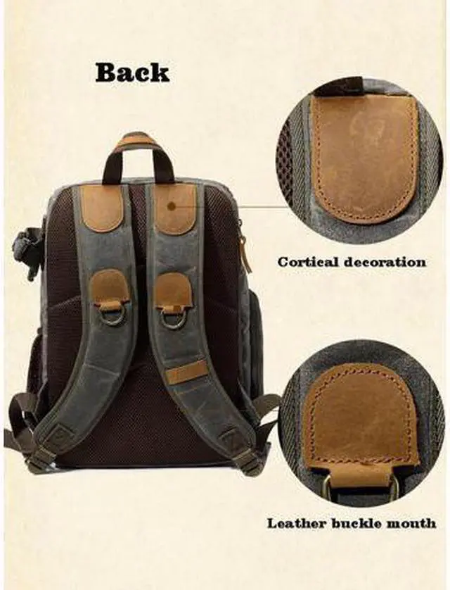 Alt view image 5 of 7 - WEIHE Camera Backpack, DSLR/SLR Waterproof Camera Bag Leisure Retro Photography Bag For Sony Canon Nikon Camera And Lens Tripod Accessories Dark Green