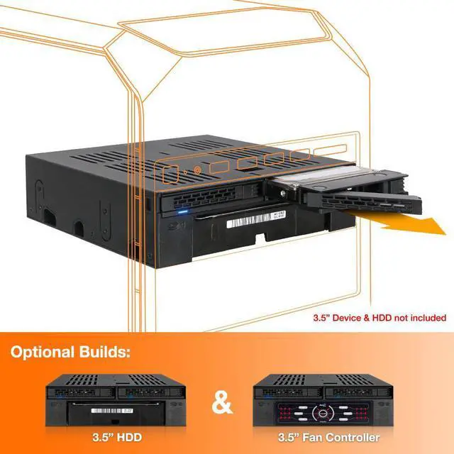 Alt view image 3 of 7 - ICY DOCK MB322SP-B | 2 x 2.5 SATA/SAS HDD/SSD to 5.25 Hot Swap Mobile Rack Cage w/ 3.5 Drive/Device Bay | ExpressCage Series