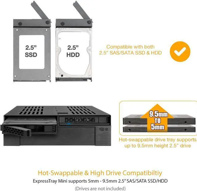 Alt view image 5 of 7 - ICY DOCK MB322SP-B | 2 x 2.5 SATA/SAS HDD/SSD to 5.25 Hot Swap Mobile Rack Cage w/ 3.5 Drive/Device Bay | ExpressCage Series
