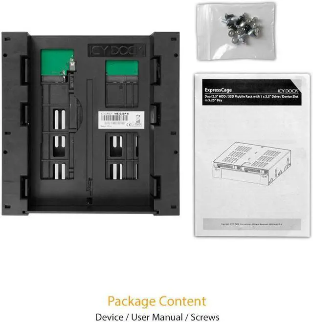 Alt view image 7 of 7 - ICY DOCK MB322SP-B | 2 x 2.5 SATA/SAS HDD/SSD to 5.25 Hot Swap Mobile Rack Cage w/ 3.5 Drive/Device Bay | ExpressCage Series