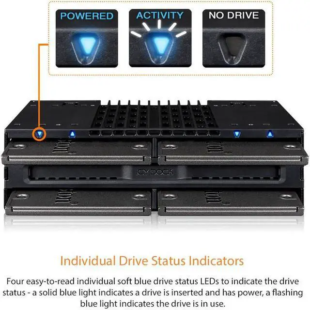 Alt view image 5 of 7 - ICY DOCK MB024SP-B | Tray-less 4x 2.5" SAS/SATA SSD/HDD Mobile Rack for 5.25" Bay | flexiDOCK Series