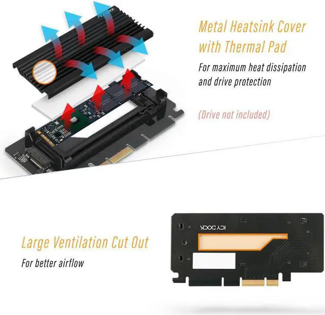 Alt view image 5 of 7 - Icy Dock MB987M2P-2B | 1 x M.2 NVMe SSD to PCIe 3.0 x4 Adapter with Heat Sink | EZConvert Ex Pro