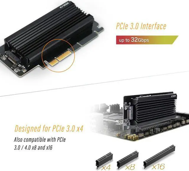 Alt view image 6 of 7 - Icy Dock MB987M2P-2B | 1 x M.2 NVMe SSD to PCIe 3.0 x4 Adapter with Heat Sink | EZConvert Ex Pro