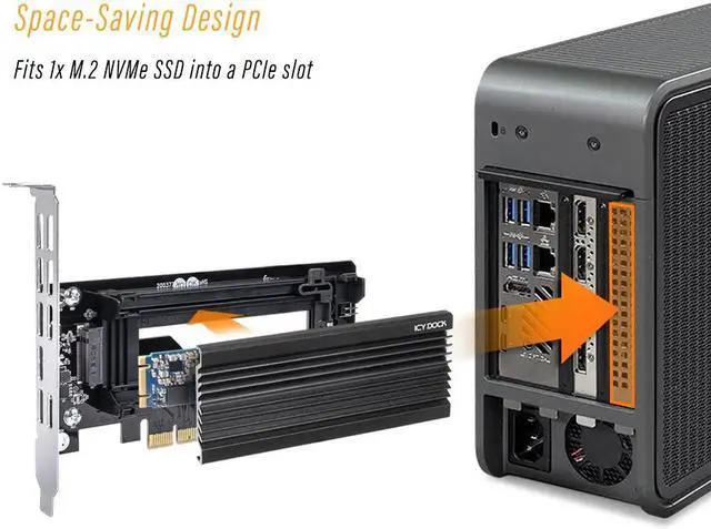 Alt view image 2 of 7 - Icy Dock MB987M2P-1B | 1 x M.2 NVMe SSD to PCIe 3.0 x4 Adapter with Heat Sink & PCIe Bracket | EZConvert Ex Pro