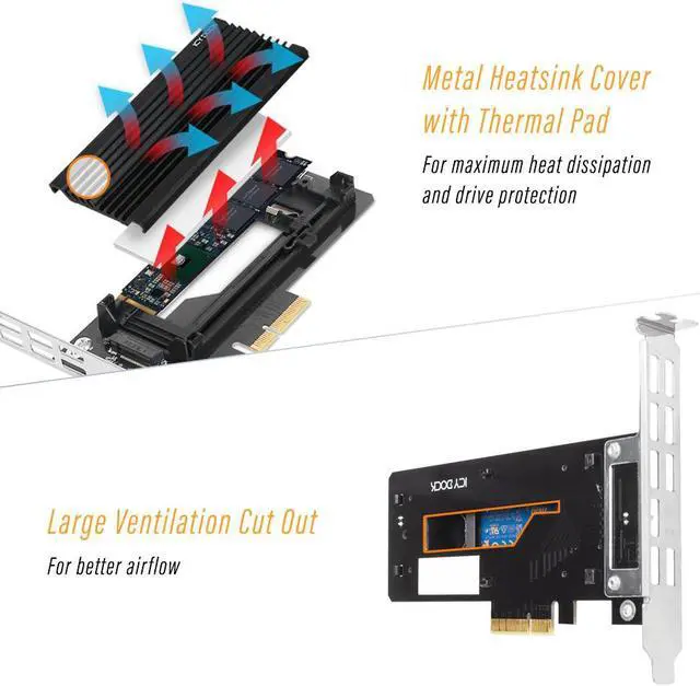 Alt view image 4 of 7 - Icy Dock MB987M2P-1B | 1 x M.2 NVMe SSD to PCIe 3.0 x4 Adapter with Heat Sink & PCIe Bracket | EZConvert Ex Pro