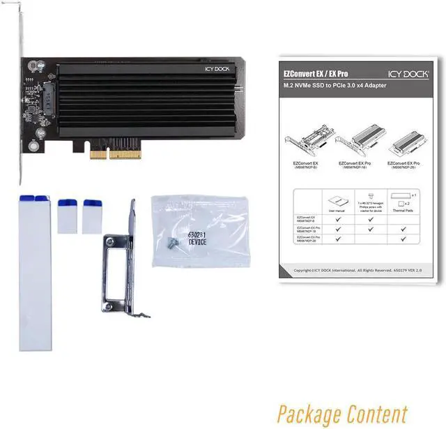 Alt view image 7 of 7 - Icy Dock MB987M2P-1B | 1 x M.2 NVMe SSD to PCIe 3.0 x4 Adapter with Heat Sink & PCIe Bracket | EZConvert Ex Pro