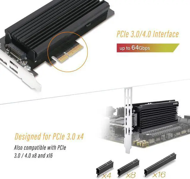 Alt view image 6 of 7 - Icy Dock MB987M2P-1B | 1 x M.2 NVMe SSD to PCIe 3.0 x4 Adapter with Heat Sink & PCIe Bracket | EZConvert Ex Pro