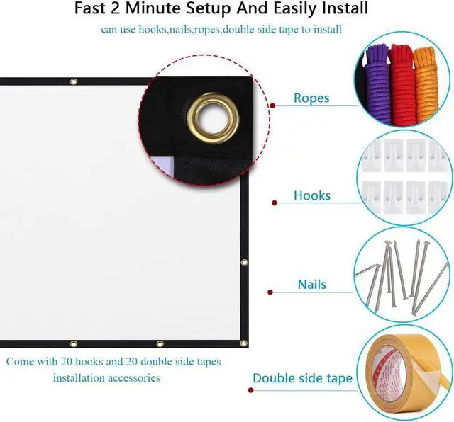 Alt view image 3 of 7 - 120 inch Projector Screen 16:9 Foldable Anti-Crease Portable Projector Movies Screens for Home Theater Outdoor Indoor Support Double Sided Projection