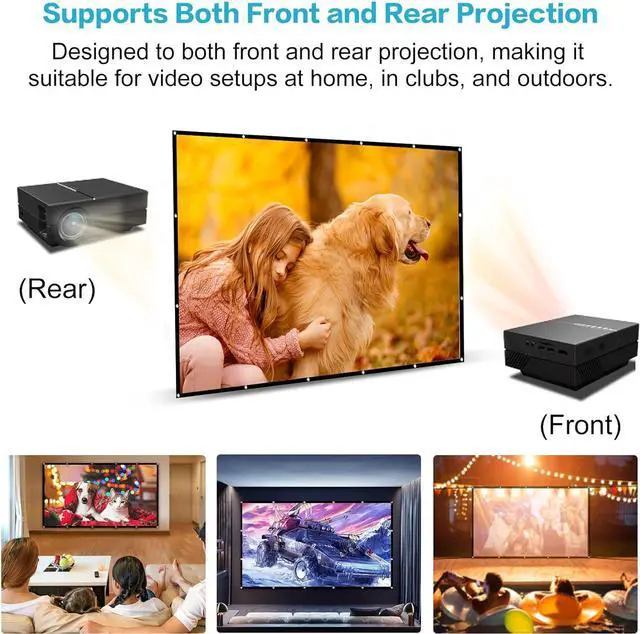 Alt view image 4 of 7 - Taotique Projector Screen 120 inch, Movie Projector Screen 16:9 Foldable and Portable Anti-Crease Indoor Outdoor Projection Double Sided Video Projector Screen for Home, Party, Office, Classroom