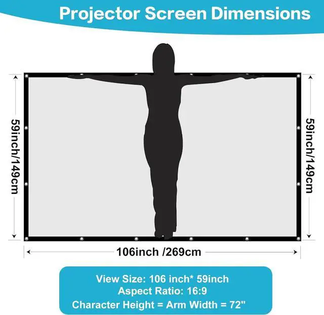 Alt view image 6 of 7 - Taotique Projector Screen 120 inch, Movie Projector Screen 16:9 Foldable and Portable Anti-Crease Indoor Outdoor Projection Double Sided Video Projector Screen for Home, Party, Office, Classroom