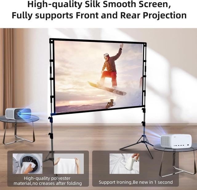 Alt view image 3 of 7 - Projector Screen and Stand 120 inch Portable Projector Screen Indoor Outdoor Projection Screen 16:9 4K HD Wrinkle-Free Light-Weight Movie Screen with Carry Bag for Backyard Movie Night