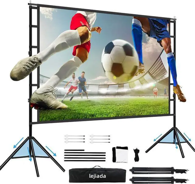 Main image of 12-Foot Projector Screen and Stand,150 inch Large Indoor Movie Projection Screen 16: 9 Wrinkle-Free Design Ideal foOutdoor Yard Movie Night and Outdoor Camping, Conference, Office,Presentations