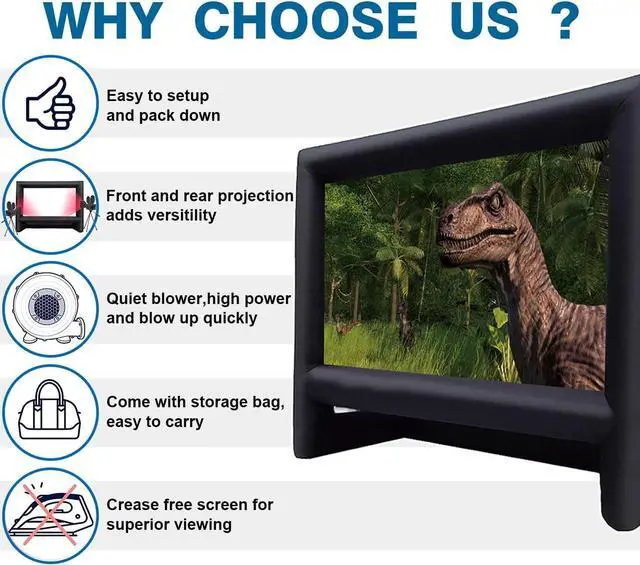 Alt view image 3 of 7 - XHYCPY 20 Feet Inflatable Projector Screen Outdoor Inflatable Movie Screen with Air Blower Storage Bag, Easy Set Up Blow Up Screen for Backyard Movie Night, Theme Parties, Celebrations