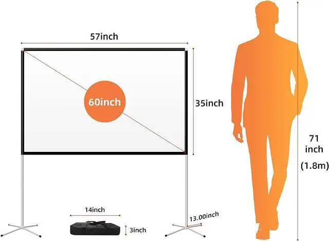 Alt view image 2 of 7 - Portable Projector Screen 60inch,Movie Projection Screen,Indoor Projector Screen and Stand, 16:9 Projector Screen 4K HD Wrinkle-Free Lightweight