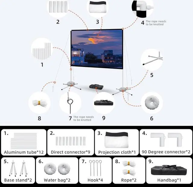 Alt view image 6 of 7 - Portable Projector Screen 60inch,Movie Projection Screen,Indoor Projector Screen and Stand, 16:9 Projector Screen 4K HD Wrinkle-Free Lightweight