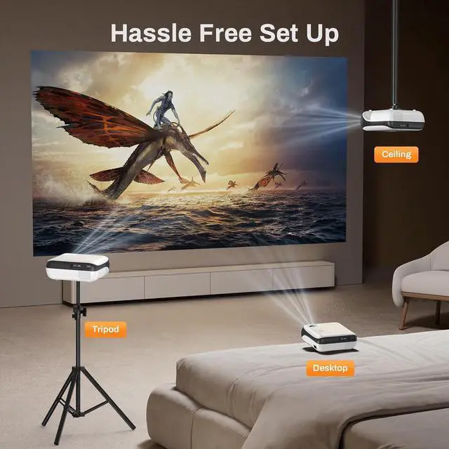 Alt view image 7 of 7 - HAPPRUN Projector, Native 1080P Bluetooth Projector with 100" Screen, Portable Outdoor Movie Projector, Mini Projector for Home Bedroom, Compatible with Smartphone,HDMI,USB,AV,Fire Stick,PS5