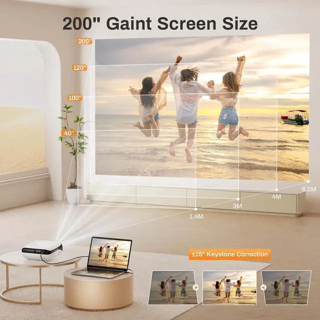 Alt view image 6 of 7 - HAPPRUN Projector, Native 1080P Bluetooth Projector with 100" Screen, Portable Outdoor Movie Projector, Mini Projector for Home Bedroom, Compatible with Smartphone,HDMI,USB,AV,Fire Stick,PS5