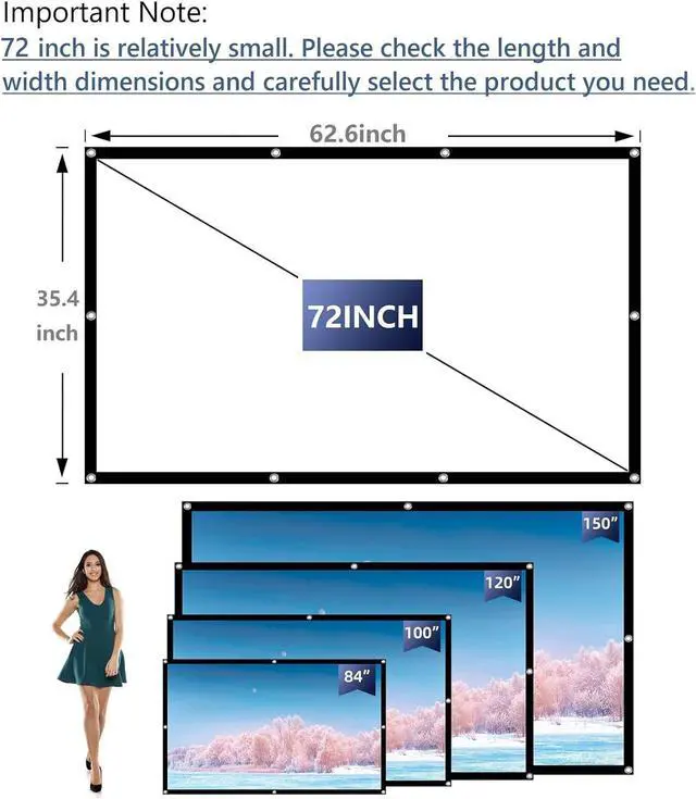 Alt view image 2 of 6 - VERCORKIN Projection Screen 72 inch Portable Projector Screen 16:9/Foldable/Anti-Crease,Double Sided Projection Screen for Indoor Outdoor Movie with Enough Installation Accessories and Carrying Bag