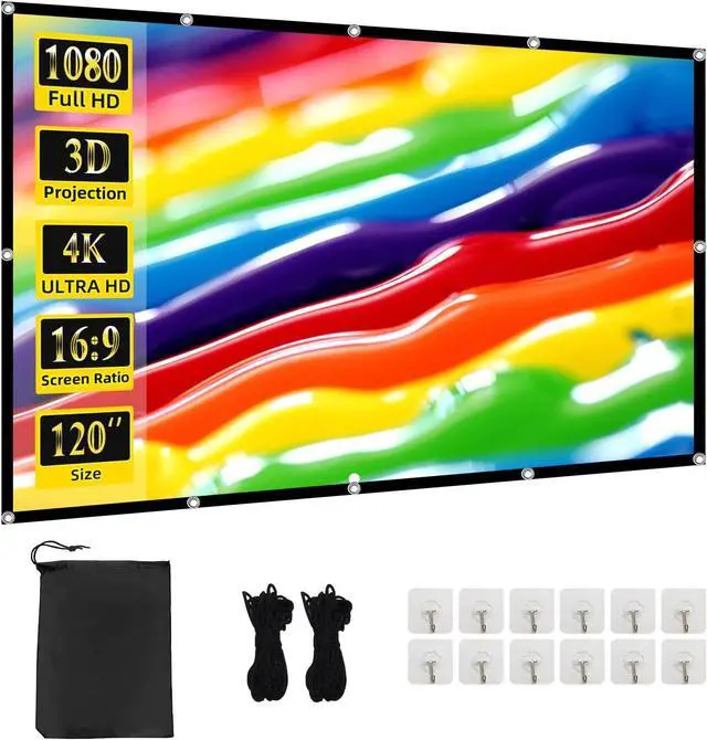 Main image of TOWOND Projector Screen 120 inch, Wrinkle-Free and Foldable Projection Screen 16:9 HD 4K Portable Movies Screen for Home Theater Outdoor Indoor Support Double Sided Projection