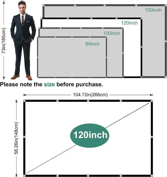 Alt view image 3 of 7 - Projector Screen 120 inch Wrinkle-Free and Foldable Projection Screen 16:9 HD 4K Portable Movies Screen for Home Theater Outdoor Indoor Support Double Sided Projection